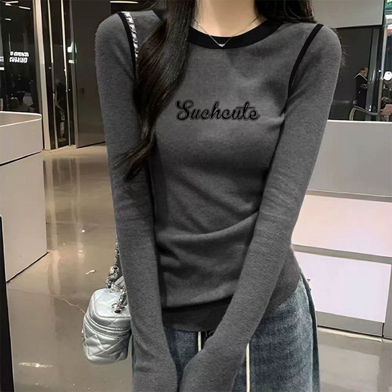 磨毛长袖t恤女2025新款秋冬德绒打底衫修身正肩内搭撞色拼接上衣,女装/女士精品,T恤,淘宝优惠券,粉丝福利购,淘宝优惠卷