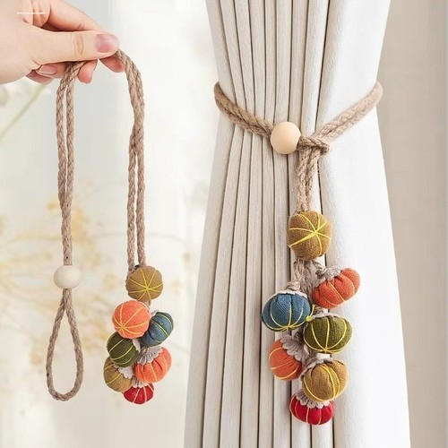 新款窗帘绑带卡通布艺南瓜串纱帘扎束带可爱挂球收纳扣麻绳挂件