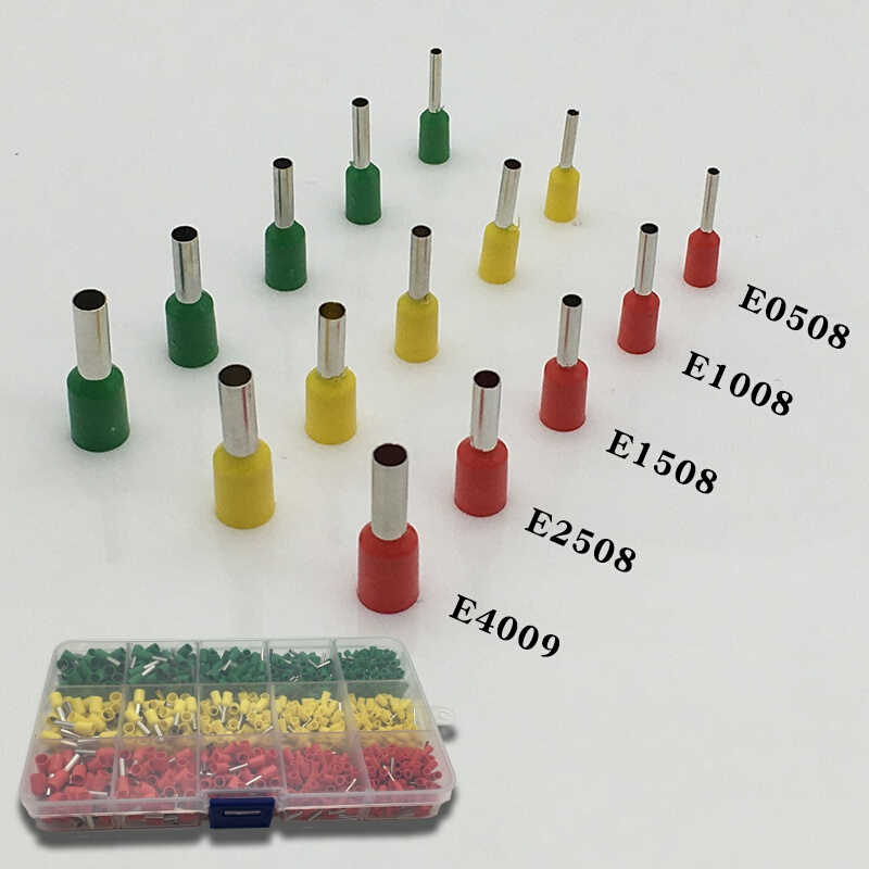 。管型端子三色盒装990针型裸端子铜线鼻子冷压接线端子电线连接