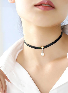 奥特莱斯撤柜时尚人造珍珠脖颈链项圈 韩国锁骨饰品 黑色性感短款