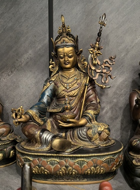 莲师/莲师八变/多杰卓洛/海生金刚/9寸尼泊尔鎏金古董老佛像摆件