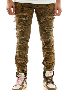 KDNK美式修身垫布多割烂全棉微弹潮流男士休闲裤-KNB3257