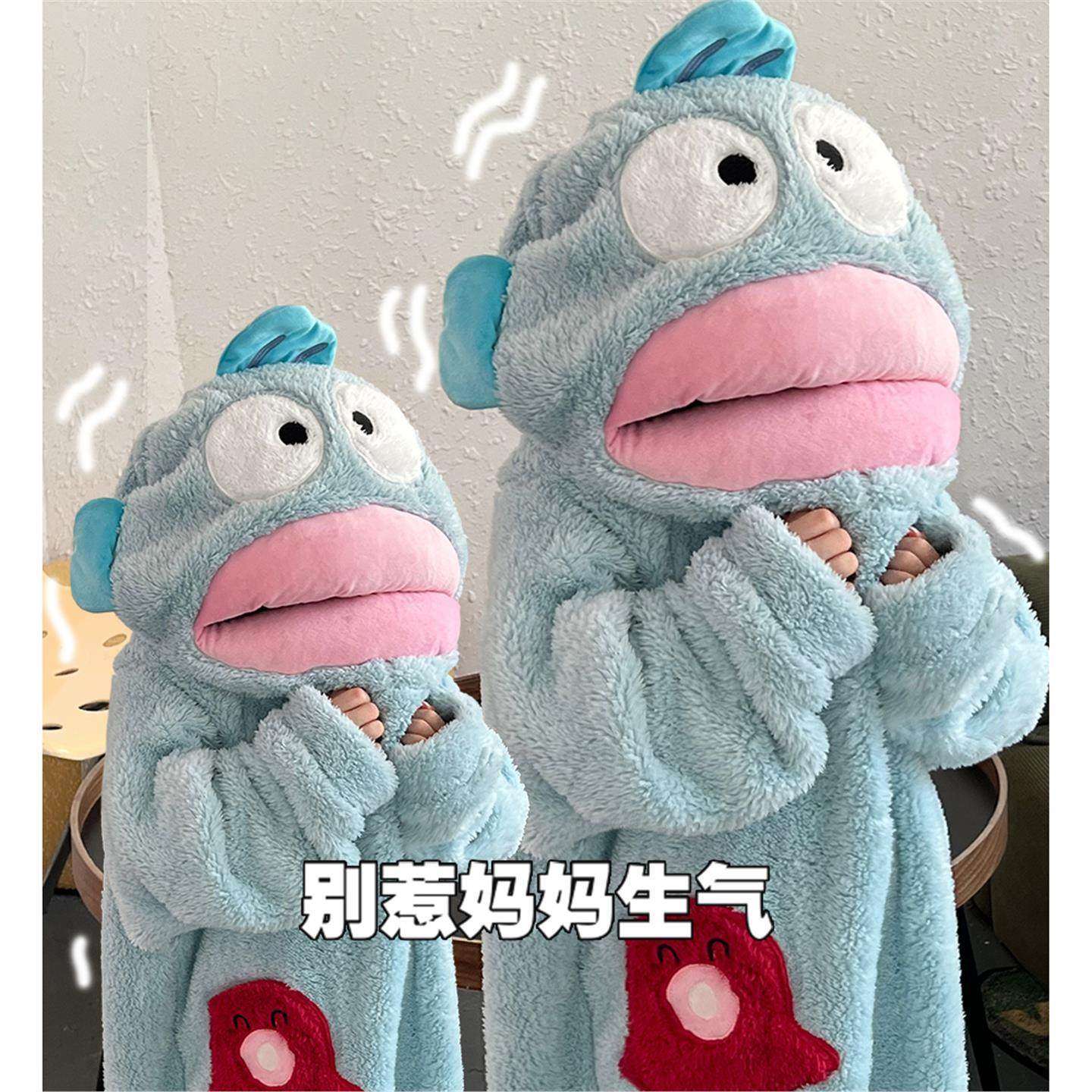 小丑鱼睡衣连体儿童秋冬季加厚珊瑚绒男童法兰绒女童睡袍浴家居服