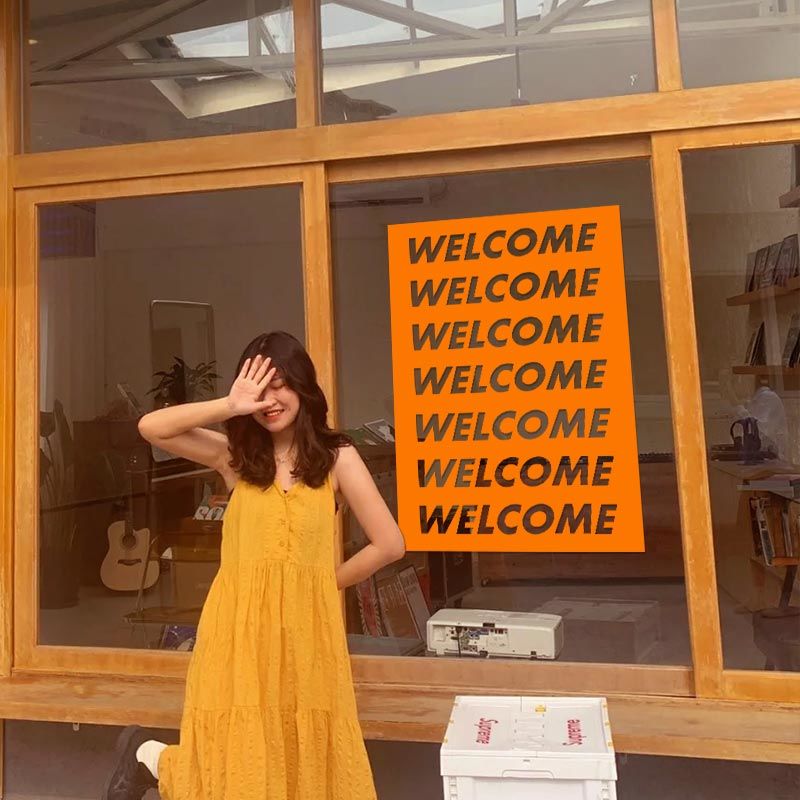 welcome欢迎光临克莱因蓝深蓝pvc墙贴纸服装咖啡店铺创意墙面装饰