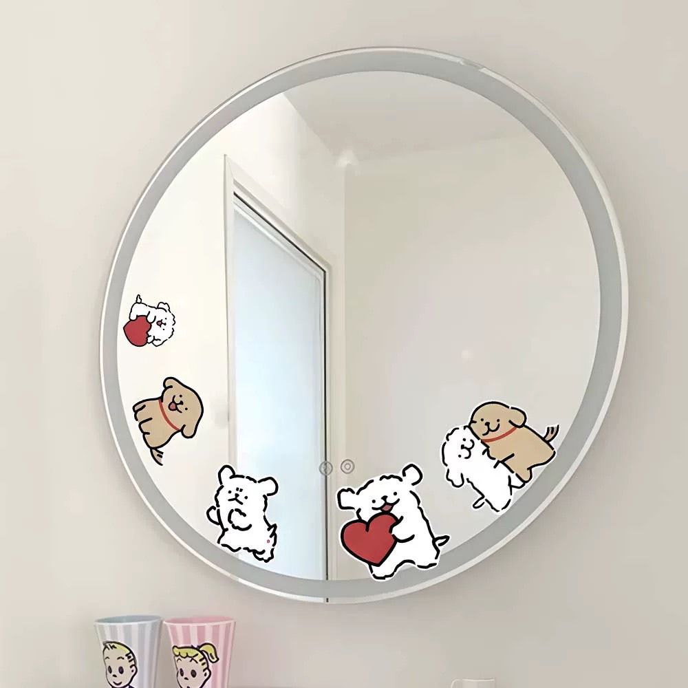 卡通线条小狗镜子贴纸卫生间镜面浴室玻璃门防水贴膜可爱马桶贴画