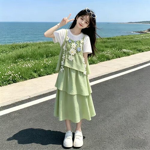 女大童夏季甜美吊带裙两件套2026