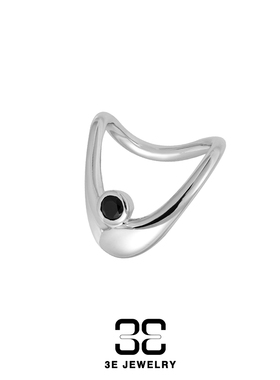 3E JEWELRY 曲线单颗锆石戒指黑色白色个性百搭修长手指