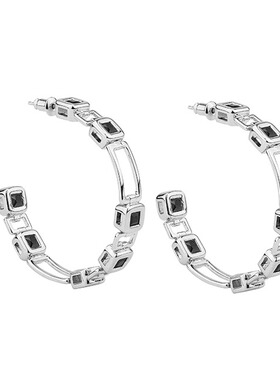 3E JEWELRY 方块线段锆石耳圈黑色白色