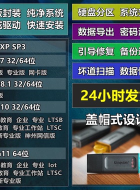金士顿DTX系统优盘吉翔PE纯净系统u盘电脑装机重装W7\8.1\10\11