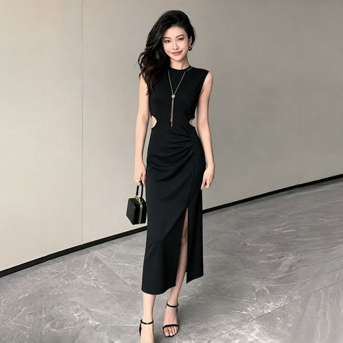优雅高级露腰气质修身女装连衣裙
