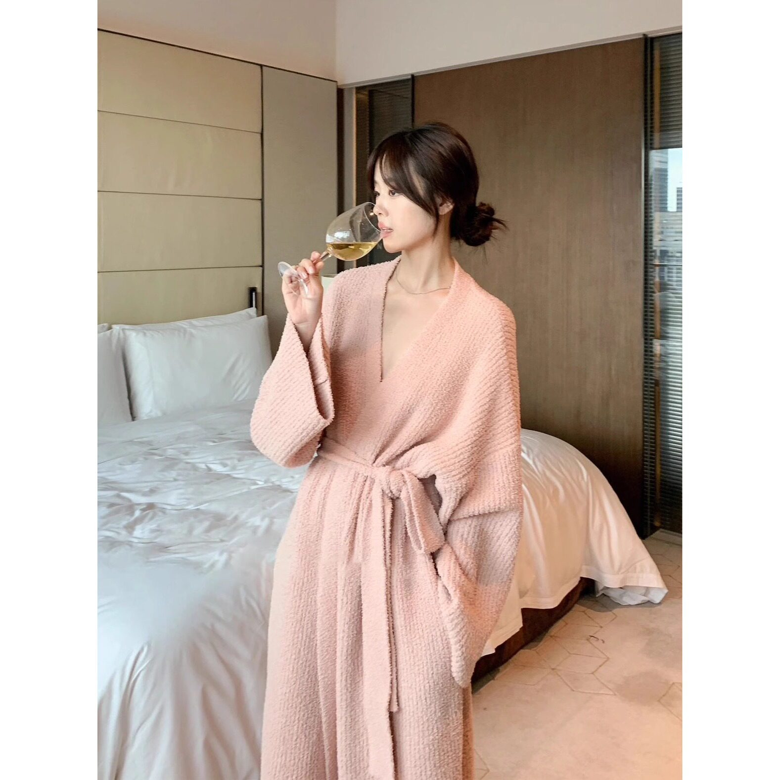 法式高级感针织睡衣女冬季半边绒开衫纯欲风睡袍大码家居服睡裙冬