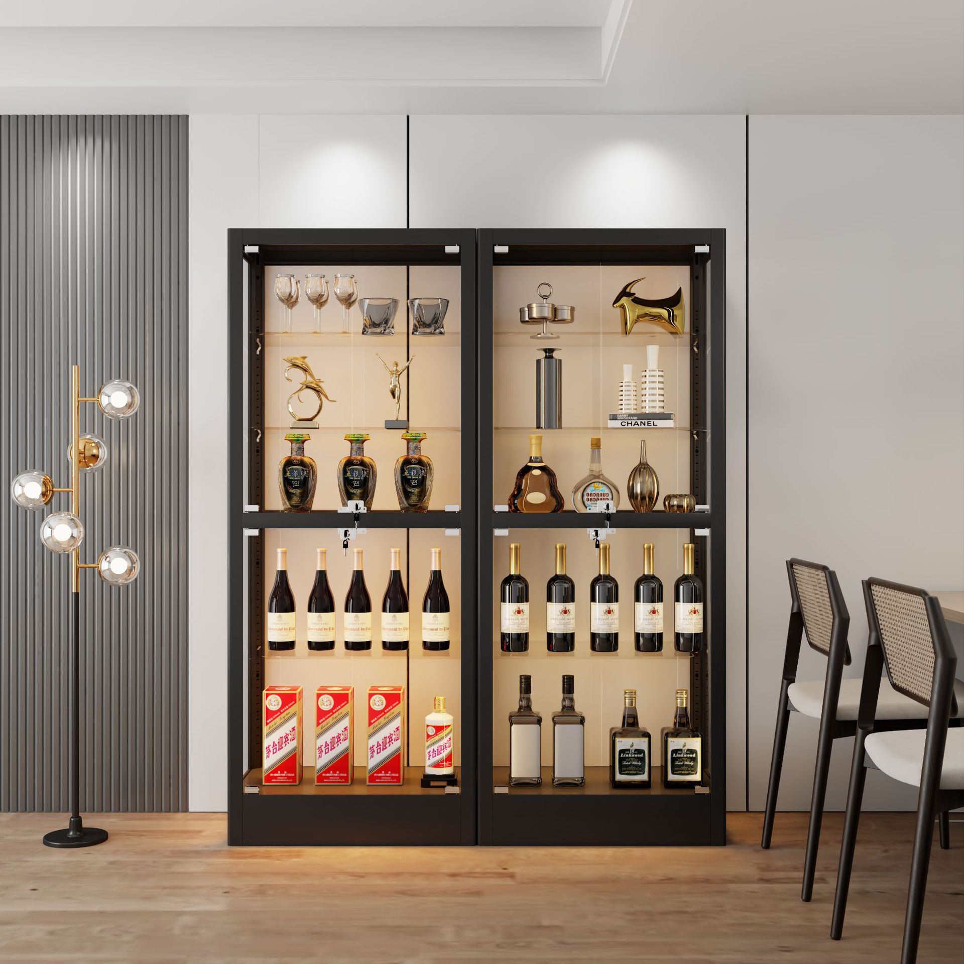 透明玻璃酒柜展示柜靠墙家用客厅现代简约红酒手办模型展柜落地柜
