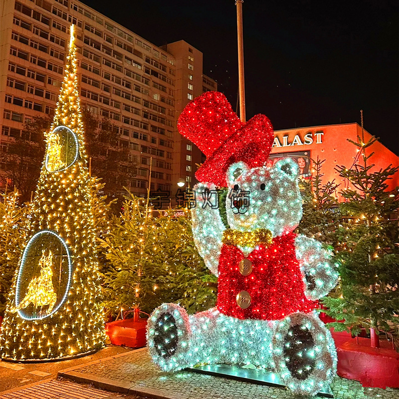 LED景观网红装饰熊户外商场发光圣诞灯光节巨型熊LED圣诞造型树灯