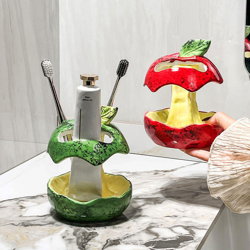可爱红苹果牙刷牙膏架卫生间浴室洗手台牙具收纳架陶瓷置物架,家居饰品,装饰纸巾盒,淘宝优惠券,粉丝福利购,淘宝优惠卷