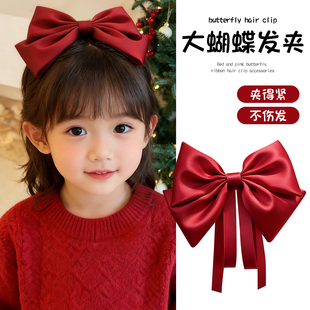 儿童新款红色蝴蝶结发夹头饰女童后脑勺夹子女孩新年发饰公主发卡