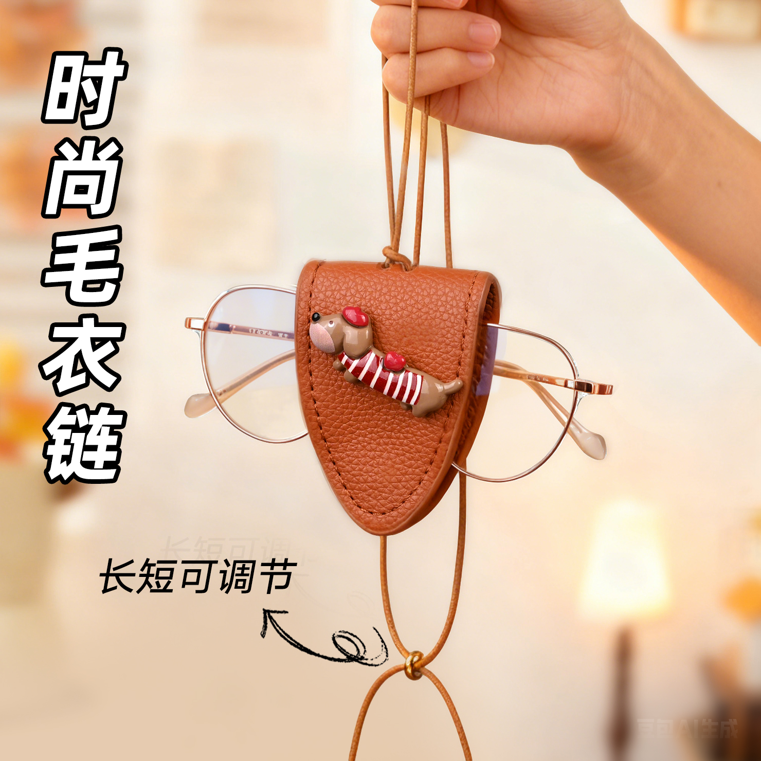 韩系氛围感毛衣链磁吸皮革眼镜夹