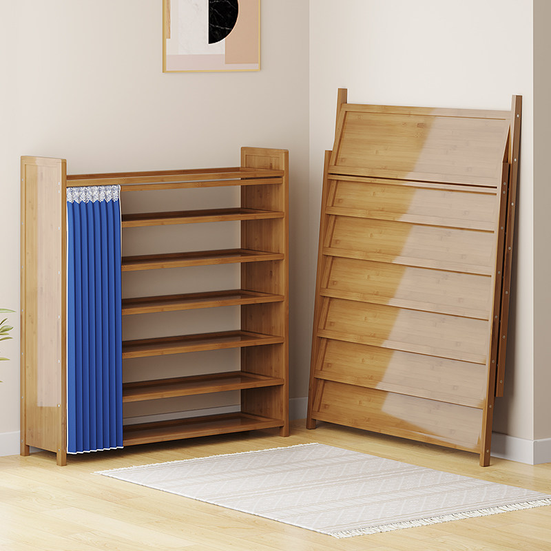 2023新款爆款鞋架子免安装可折叠鞋柜多层防尘实木布帘家用门口窄,住宅家具,鞋架,淘宝优惠券,粉丝福利购,淘宝优惠卷