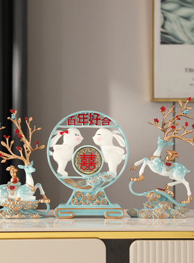 创意喜庆鹿摆件新婚礼物送新人客厅酒柜玄关装饰品高档结婚礼品