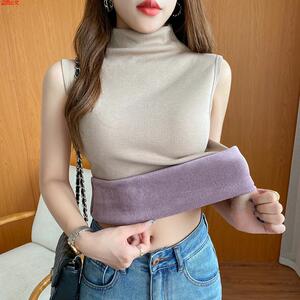 加绒加厚保暖上衣女一体绒高领内搭打底衫2023秋冬新款保暖背心女