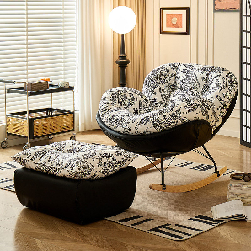 复古布艺蛋壳椅单人沙发椅摇椅客厅阳台网红休闲躺椅家用懒人椅,住宅家具,摇椅,淘宝优惠券,粉丝福利购,淘宝优惠卷