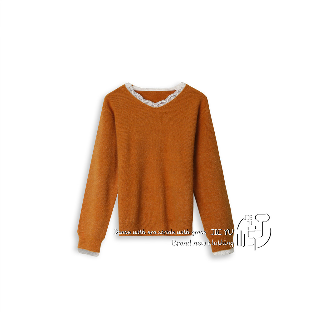 孑屿JIEYU 蕾丝拼接V领假两件针织衫女秋冬内搭2025新款