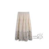 孑屿JIEYU 松紧腰刺绣碎花半身裙女高腰伞裙