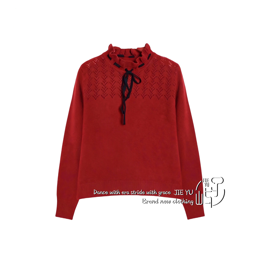 孑屿JIEYU 娃娃领蝴蝶结系带百搭软糯针织毛衣