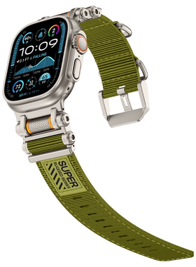 适用苹果手表Ultra49mm转动齿轮表带尼龙iwatch11代金属头S9腕带8