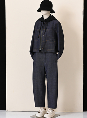 鸥柏琳自制 宽松松弛感精纺羊毛斜纹牛仔箱型贴袋复古休闲外套