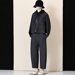 鸥柏琳自制 宽松松弛感精纺羊毛斜纹牛仔箱型贴袋复古休闲外套