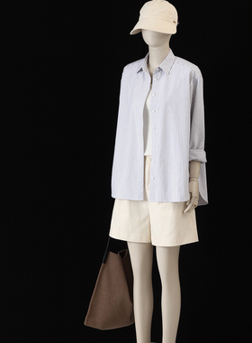 欧柏琳自制白色条纹经典款廓形感简约气质水洗全棉休闲衬衫女