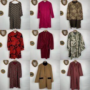 vintage古着日制羊毛连衣裙女士长款长袖优雅法式宽松秋冬长裙506