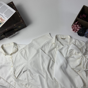 278 中古复古简约港风白衬衣 vintage日制古着精美法式 刺绣白衬衫