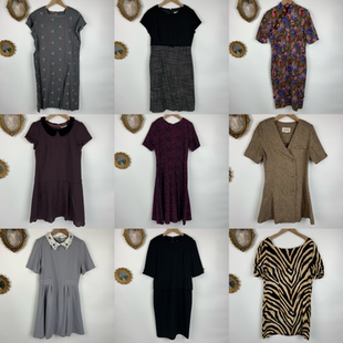 vintage古着日制羊毛连衣裙女士长款短袖秋冬小香设计中长裙-508