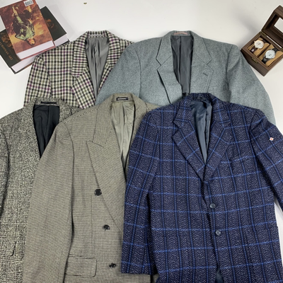 vintage古着日制男女中性西装粗花呢港风复古西服外套瑕疵特价153