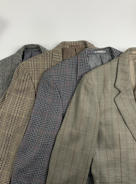 vintage古着日制男女中性西装粗花呢港风复古西服外套瑕疵特价164