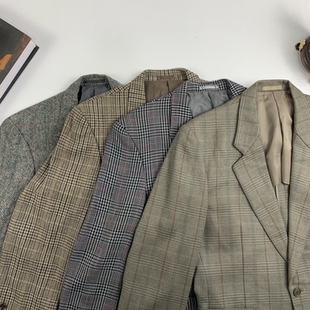 vintage古着日制男女中性西装 164 粗花呢港风复古西服外套瑕疵特价