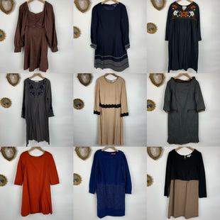 vintage古着日制羊毛连衣裙女士长款长袖日系文艺百搭秋冬长裙505