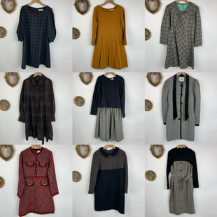 vintage古着日制羊毛连衣裙女士长款可爱长袖娃娃领秋冬长裙-470