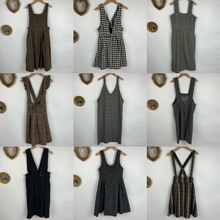 vintage古着日制羊毛连衣裙女士长款吊带复古怀旧风秋冬中长裙481