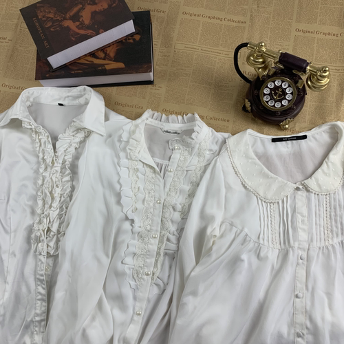 vintage日制古着精品优雅风白衬衫法式刺绣立体提花宫廷风衬衣107