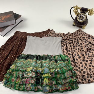 vintage日制古着蛋糕裙古早风少女夏款半身裙甜美软妹元气短裙392