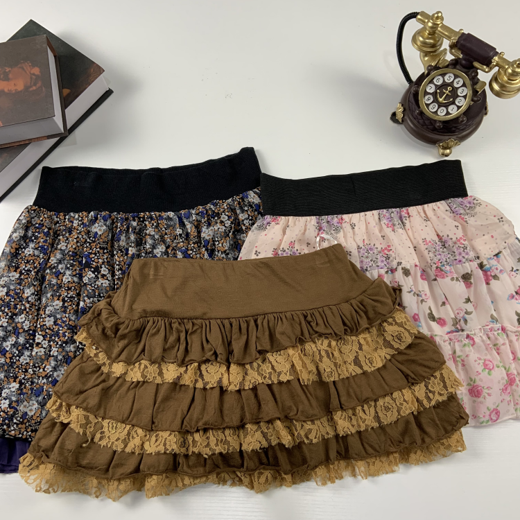 vintage日制古着蛋糕裙少女森系碎花夏款半身裙古早风超短裙-377