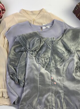 vintage日制古着多元化上衣百搭简约衬衫复古条纹衬衣瑕疵款-985