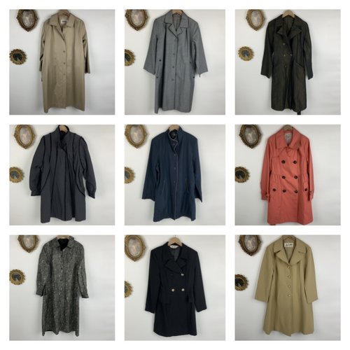 vintage古着日制女士长款港风廓形正肩干练风衣长袖女风衣外套337