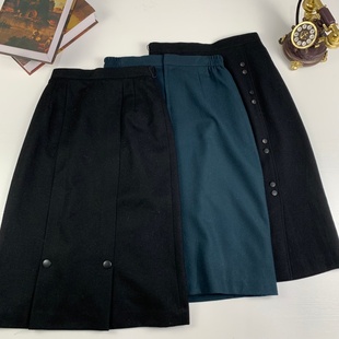 vintage古着日制秋冬毛半裙港风复古文艺纯色简约风包臀一步裙528