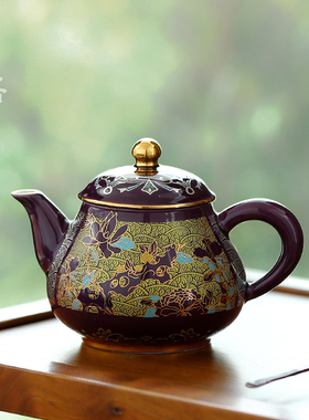 祥裕紫色中式错金银陶瓷家用办公会客高档精致泡茶壶功夫茶具