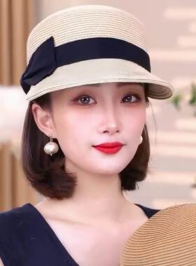 2025新款蝴蝶结草帽鸭舌帽女百搭夏季防晒马术帽子渔夫帽出游帽子