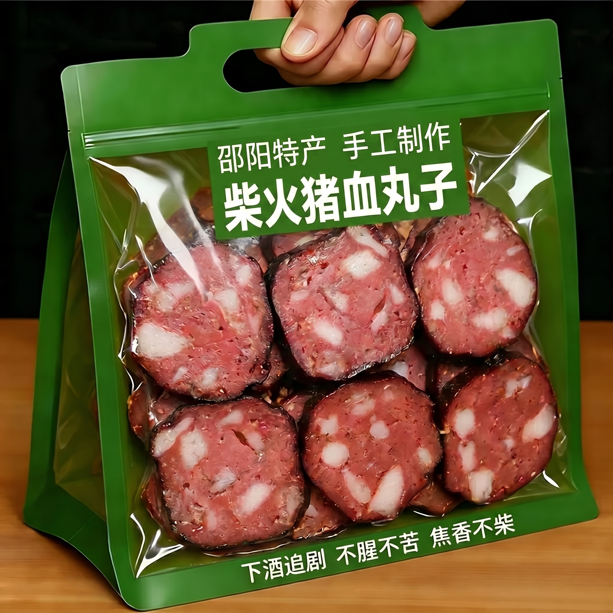 邵阳猪血柴火丸子无添加湖南特产农家手工制作武冈猪血粑豆腐圆子