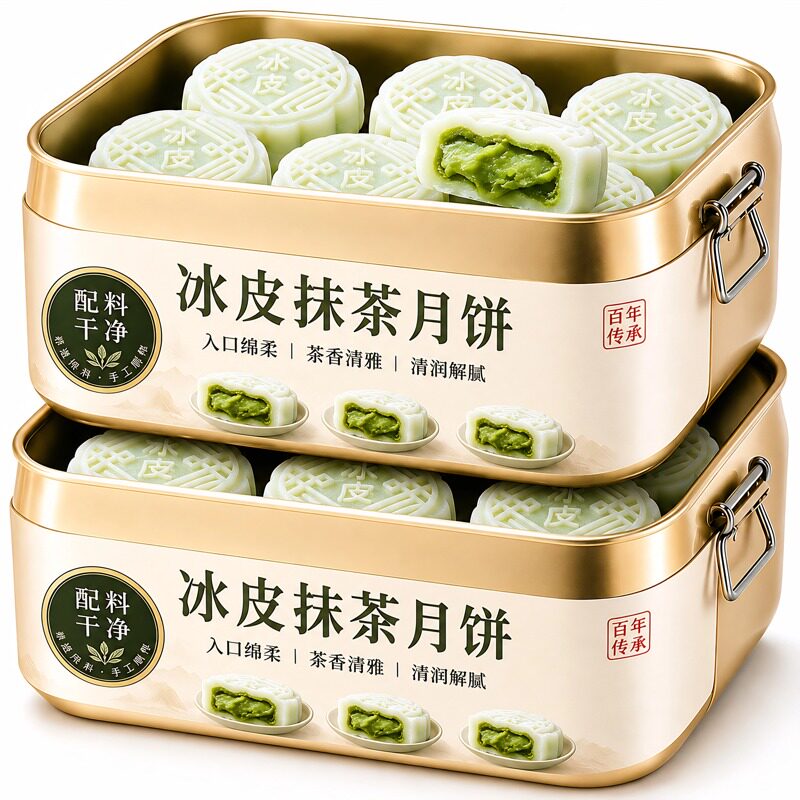 中秋节龙井抹茶月饼爆浆冰皮月饼冰淇淋糯叽叽点心月饼节日送礼